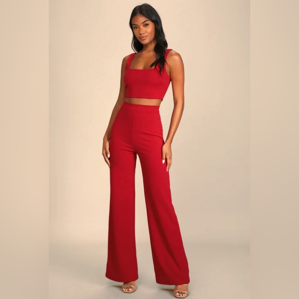 Lulus Only TonightRed Two-Piece Wide-Leg Set, XS